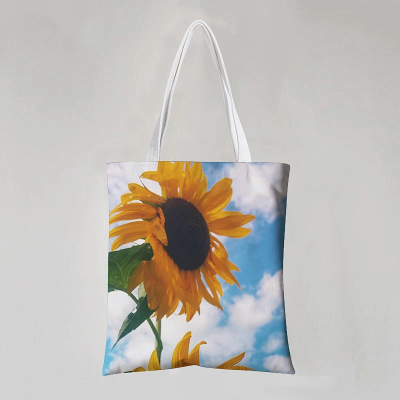 Flower Image Cotton Tote Bag