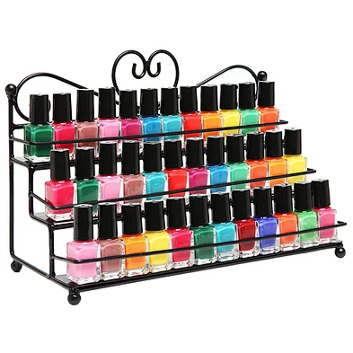 Metal Heart Design 3 Tier Nail Polish Rack Table Top Organizer Display- Black