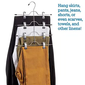 (Set of 3) Space Saving 4 Tier Trouser Skirt Hanger, Sturdy Chrome Non Slip Black Vinyl Clips, Multi Pants Hanger