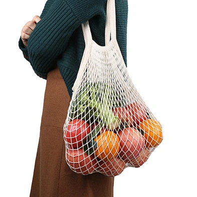 Customized Large Reusable Fruit vegetable Shopping String Grocery Tote Cotton Net Shopping Bag