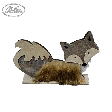 Decoration Christmas wooden reindeer with white fur
