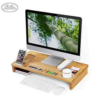 Desktop Storage Organizer, Bamboo Wood Monitor Stand