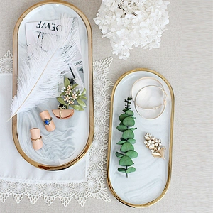 Nordic Creative  Marble Shaped Ceramic Storage Jewelry Necklace Ring Tray