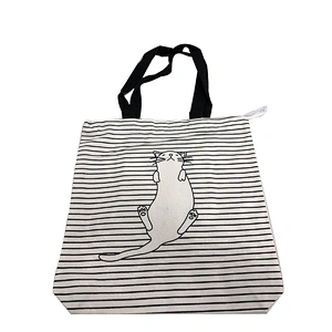 Promotional Logo Printed stripe shopping cotton tote bag with custom printed logo
