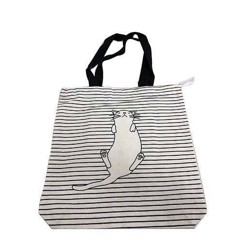 Promotional Logo Printed stripe shopping cotton tote bag with custom printed logo