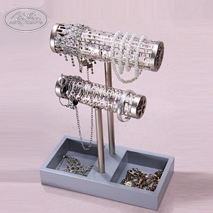 Customized wooden double t-bar bracelet jewelry display holder