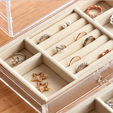 3 Drawers Acrylic Jewelry Box Velvet Jewellery Organizer Earring Rings Necklaces Bracelets Display Case Gift for Women, Girls