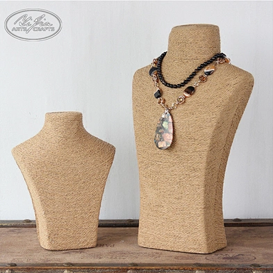 Bust shaped hemp rope handmade table top necklace holder stand