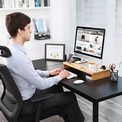 Desktop Storage Organizer, Bamboo Wood Monitor Stand