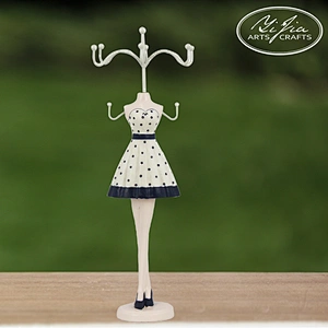 Off-White Vintage Mannequin Design 6 Hook Wood Jewelry Organizer Tree / Necklace & Bracelet Display Stand