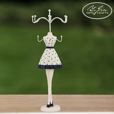 Off-White Vintage Mannequin Design 6 Hook Wood Jewelry Organizer Tree / Necklace & Bracelet Display Stand