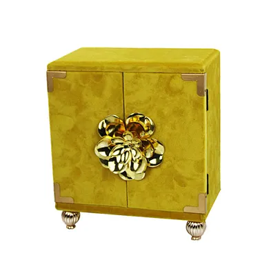 Custom Square Wood Jewelry Gift Box Velvet Yellow Jewelry Box Organizer