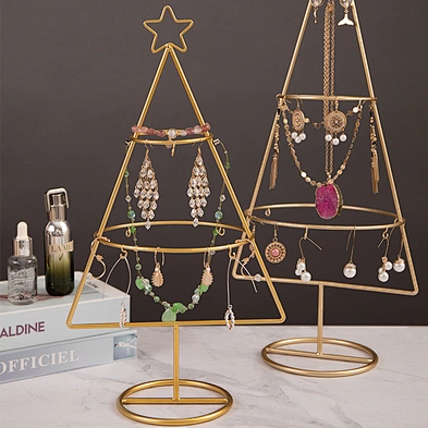 Customized Home Decor Metal Christmas Tree Shape Lantern Christmas Decoration Jewelry Display Stand