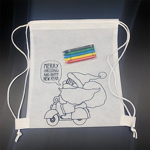 Customized Christmas DIY Painting Drawstring Bag Non Woven Drawstring Bags With Crayons