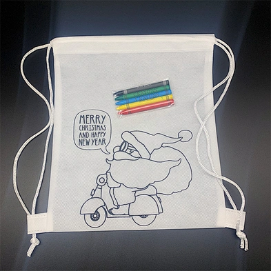 Customized Christmas DIY Painting Drawstring Bag Non Woven Drawstring Bags With Crayons