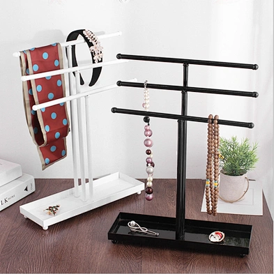 Modern Black Metal 3 Tier Tabletop Bracelet & Necklace Jewelry Organizer Display Tree Rack Ring Tray