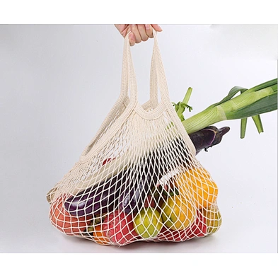 Customized Large Reusable Fruit vegetable Shopping String Grocery Tote Cotton Net Shopping Bag