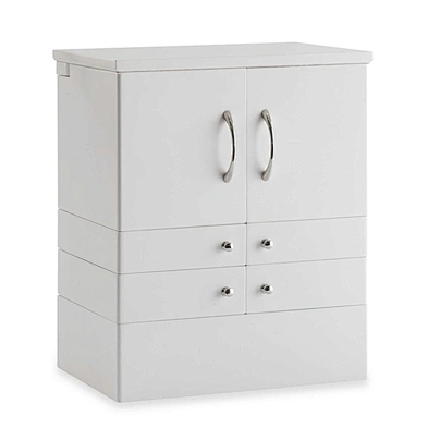 Wholesale white 3 layers tabletop wood cosmetic makeup storage box with mirror