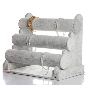 3-layer wooden black velvet bracelet display showcase tray stand bracelet display