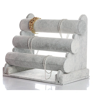 3-layer wooden black velvet bracelet display showcase tray stand bracelet display