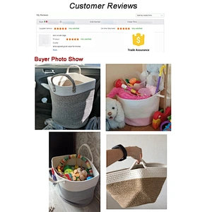 Customized Wholesale Foldable Cotton Rope Storage Fabric Laundry Basket, Extra Large Storage Basket with Handle