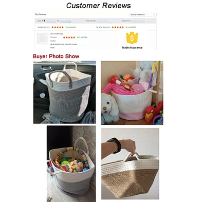 Customized Wholesale Foldable Cotton Rope Storage Fabric Laundry Basket, Extra Large Storage Basket with Handle
