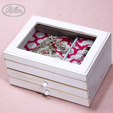 Vintage Rotating Wooden Ring Jewelry Display Storage Box With Glass Lid