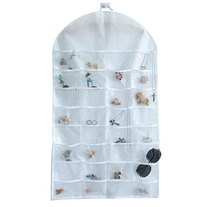 Black 32 Pockets 18 Hook And Loops Non-Woven Hanging Jewelry Organizer Bag