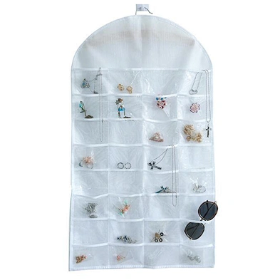 Black 32 Pockets 18 Hook And Loops Non-Woven Hanging Jewelry Organizer Bag