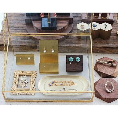 Customized retro copper-edge glass Jewellery storage box decoration necklace ring jewelry box organizer