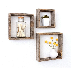 Reclaimed Wood Weathered Gray Rustic Open Box Shelve