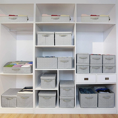3PCS Fabric Storage Baskets Containers Foldable Organizer Clothes Storage Box Bins For Closet With Lids And Handles