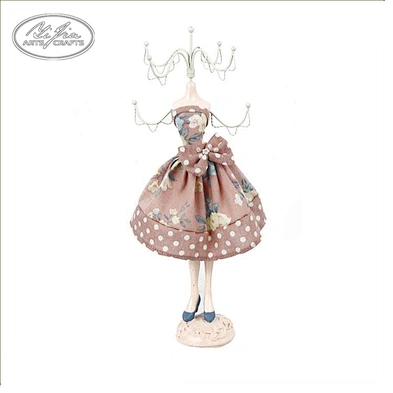 Vintage home decor doll jewelry fabric wooden display