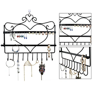 Decorative Black Wall Mount Heart Shaped Hanging Jewelry Organizer