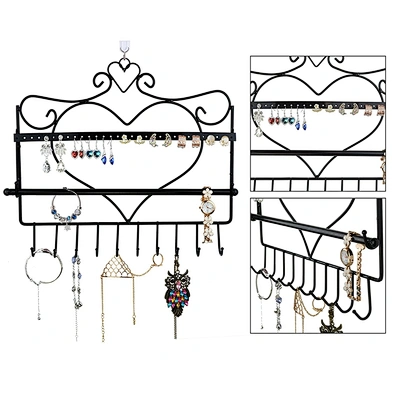 Decorative Black Wall Mount Heart Shaped Hanging Jewelry Organizer