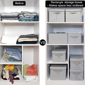 3PCS Fabric Storage Baskets Containers Foldable Organizer Clothes Storage Box Bins For Closet With Lids And Handles