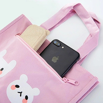 Custom Oxford Cloth Cute Cartoon Student's Book Handle Shopping Bag With Zipper