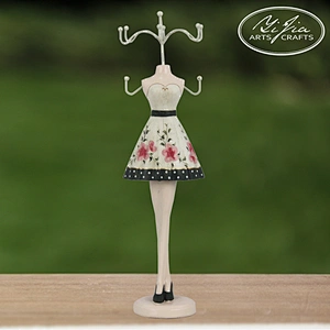 Off-White Vintage Mannequin Design 6 Hook Wood Jewelry Organizer Tree / Necklace & Bracelet Display Stand