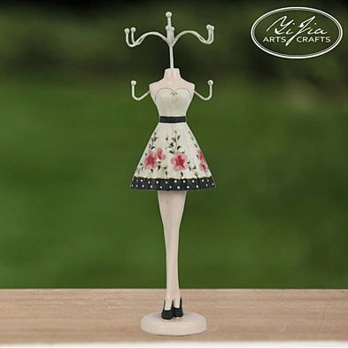 Off-White Vintage Mannequin Design 6 Hook Wood Jewelry Organizer Tree / Necklace & Bracelet Display Stand