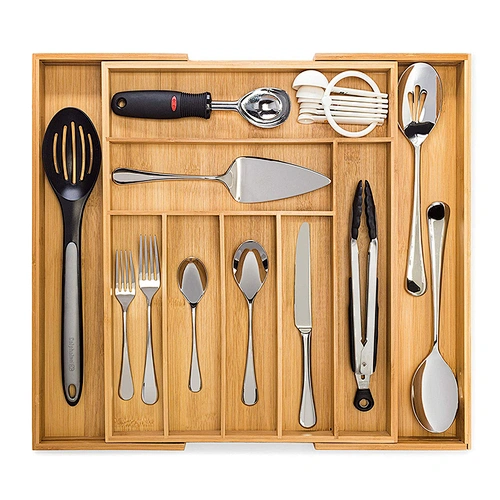 New Upgrade Expandable 7 to 9 compartments Bamboo Drawer Organizer