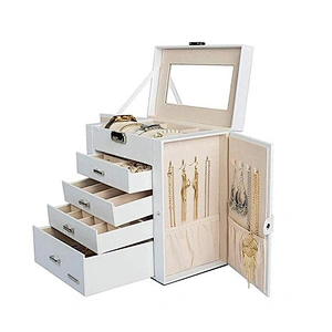 Leather Huge Mirrored Jewelry Box Watch Organizer Necklace Ring Earring Storage Lockable Gift Case Jewelry Cabinet