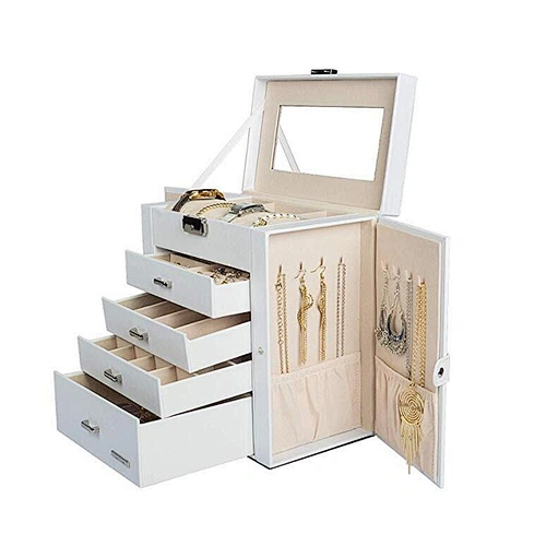 Leather Huge Mirrored Jewelry Box Watch Organizer Necklace Ring Earring Storage Lockable Gift Case Jewelry Cabinet