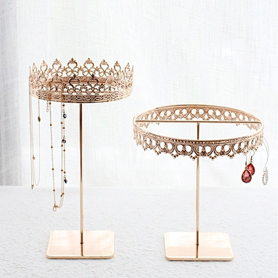 Vertical European Retro Princess Crown Earring Display Rotating Metal Jewelry Necklace Display Stands