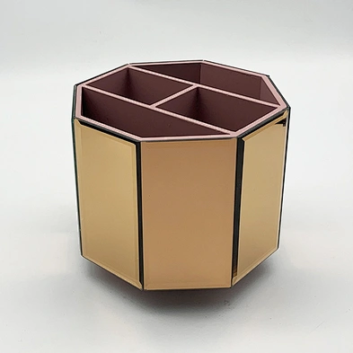 Glass 4 Compartments Rotating Makeup Brush Holder Cup Cosmetic Makeup Brush Lipsticks Eye Liners Organizer Holder