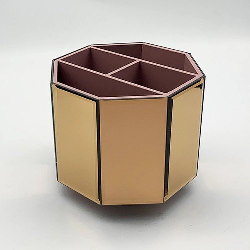 Glass 4 Compartments Rotating Makeup Brush Holder Cup Cosmetic Makeup Brush Lipsticks Eye Liners Organizer Holder