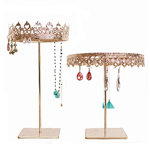 Vertical European Retro Princess Crown Earring Display Rotating Metal Jewelry Necklace Display Stands