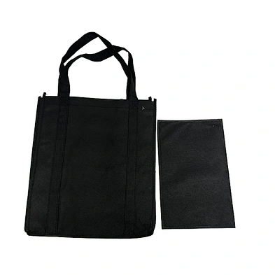 Promotional custom printed logo eco friendly black non woven shopping bags with cardboard
