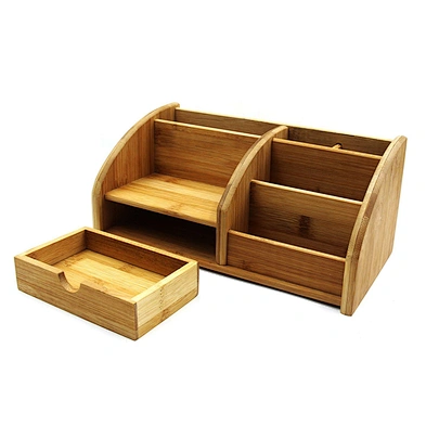 Office School Home household desktop storage natural wood bamboo desktop organizer with drawer