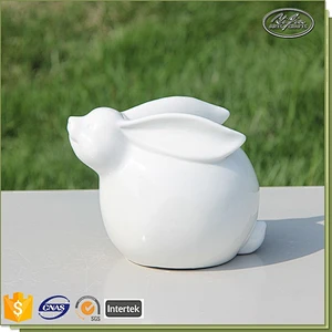 Latest promotion gifts ceramic decoration white 9*9*20.5cm craft rabbits