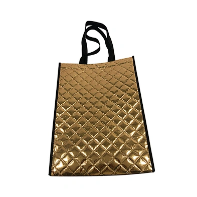Gold holographic film shopping bag custom printed logo durable waterproof shining laser film non woven tote bag